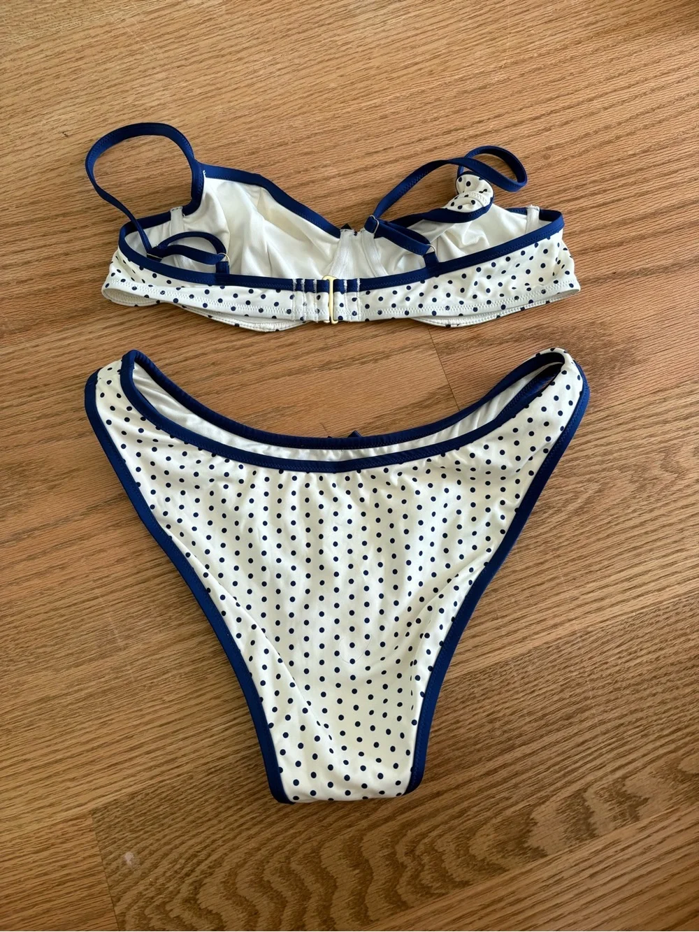 Frankie's Bikinis Cream and Navy Polka Dot Two-Piece Bikini